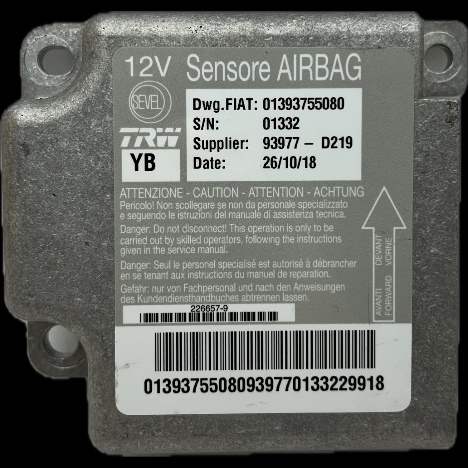 Airbag-Steuergerät 01393755080, Etikett