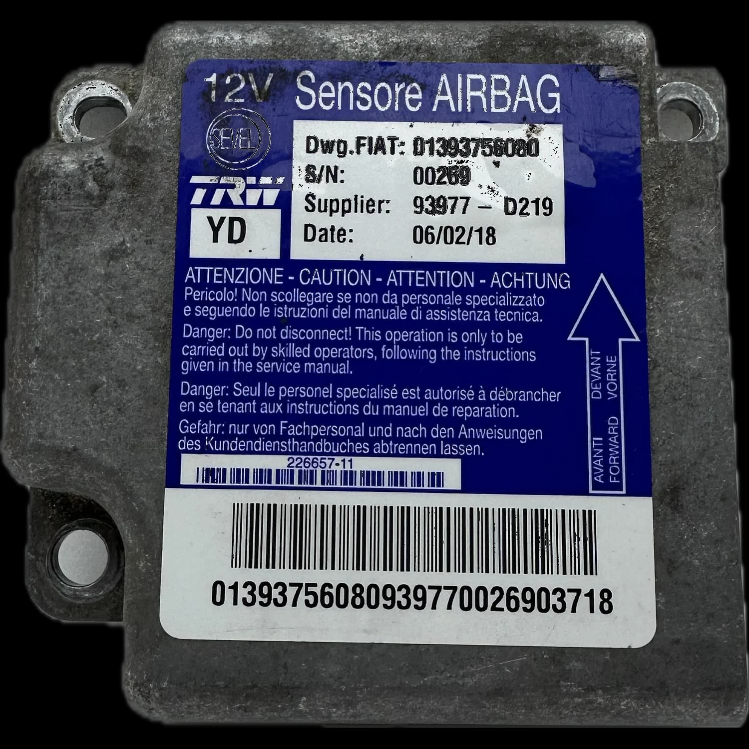 Airbag-Steuergerät 01393756080, Etikett