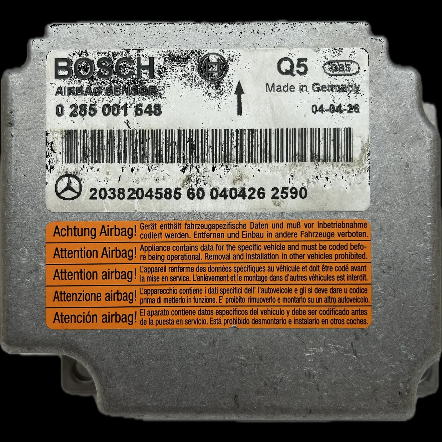 Airbag-Steuergerät A2038204585, Etikett