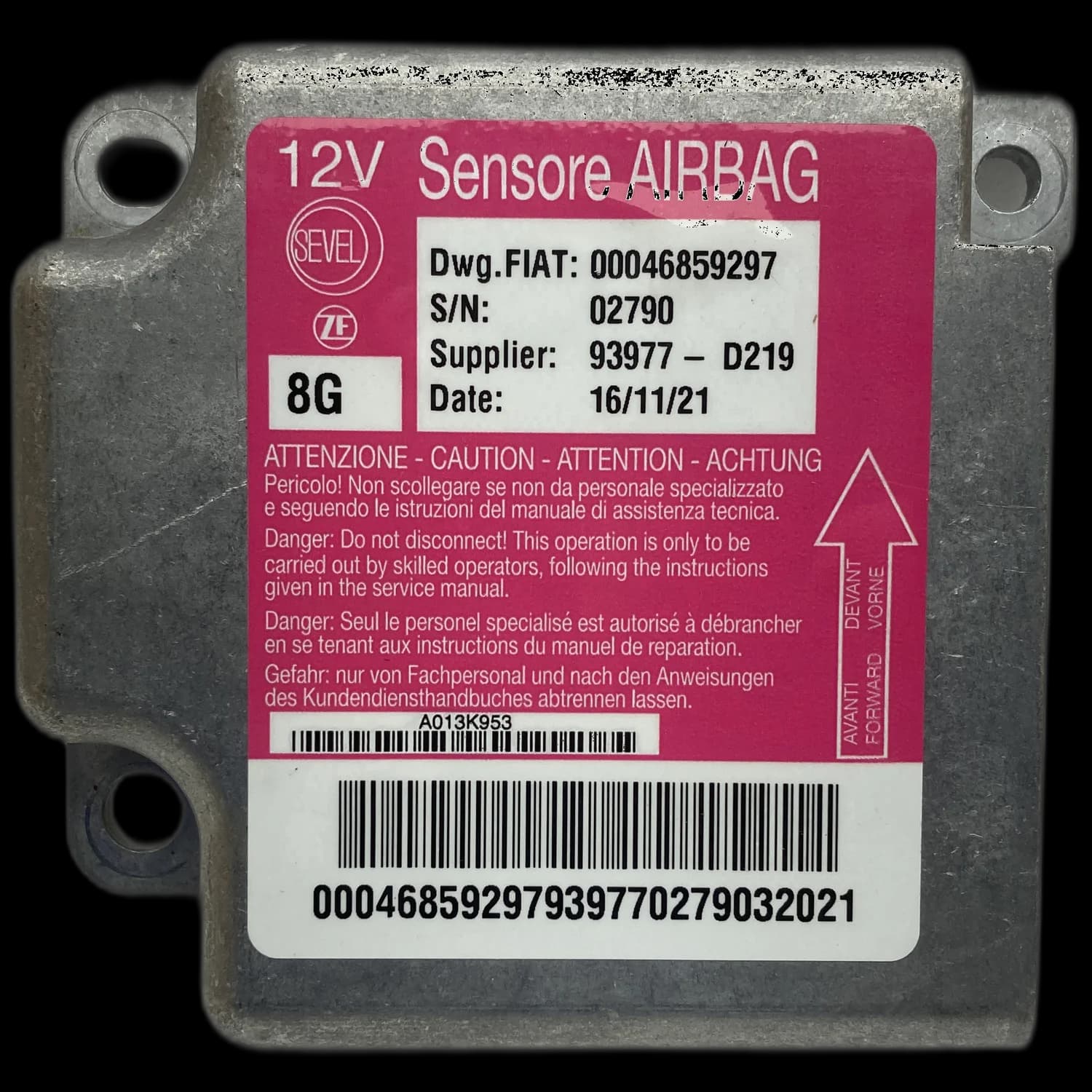 Airbag-Steuergerät 00046859297, Etikett