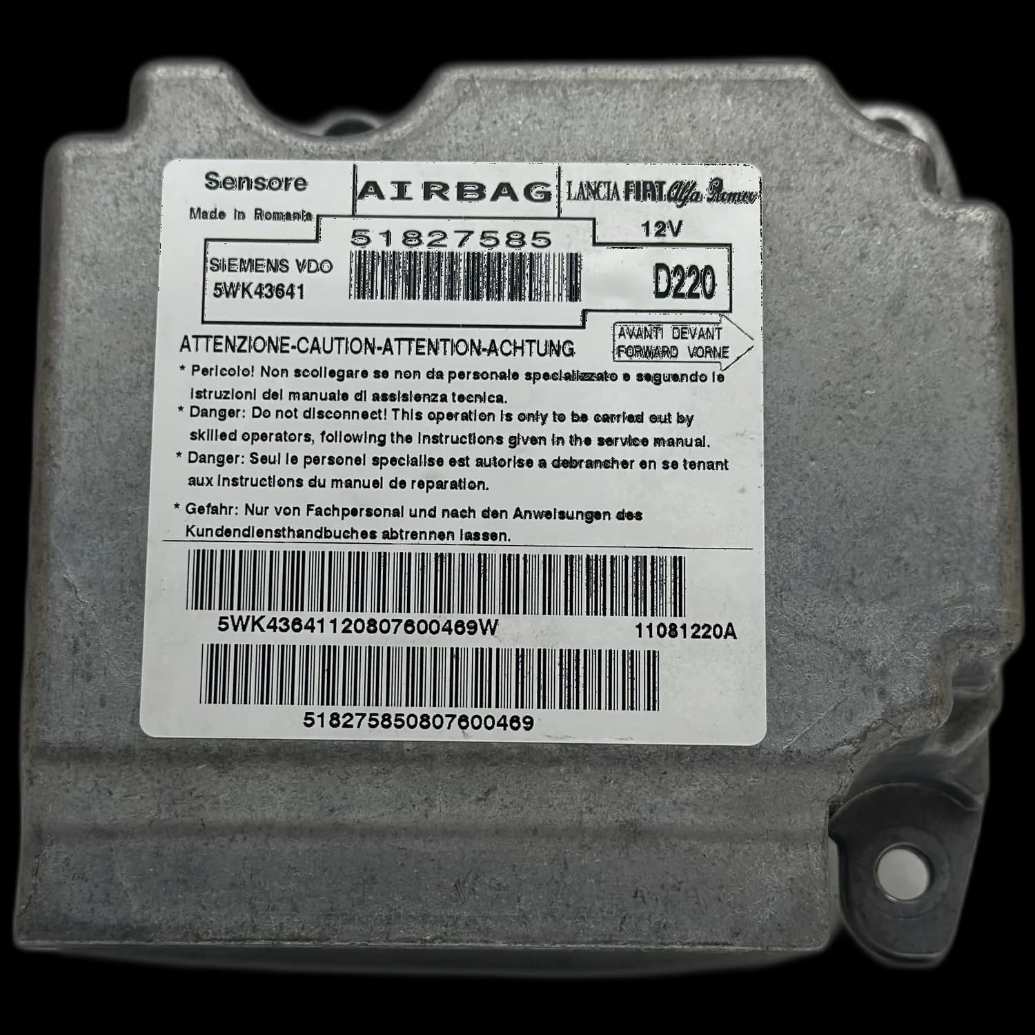 Airbag-Steuergerät 51827585, Etikett
