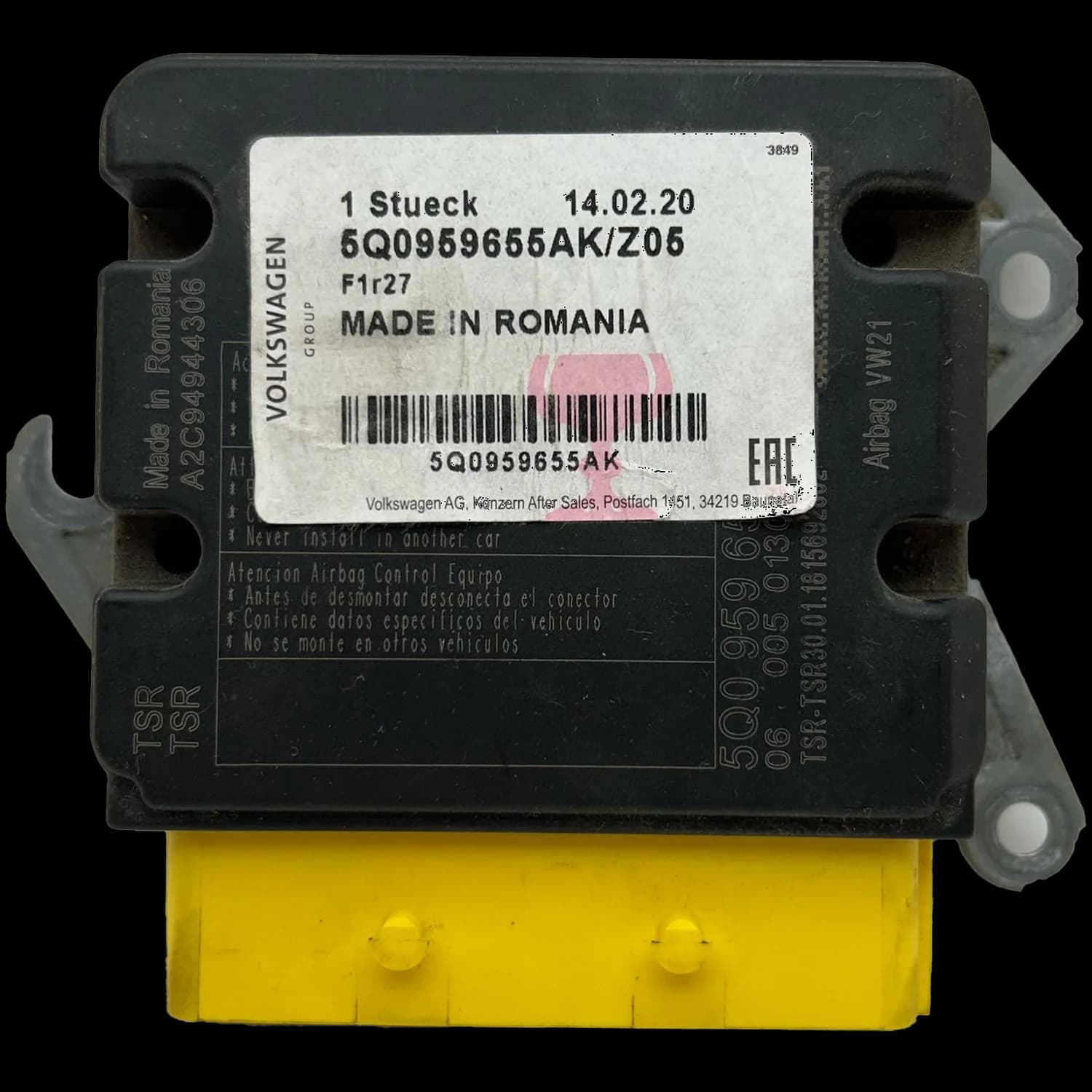 Airbag-Steuergerät 5Q0 959 655 AK, Etikett