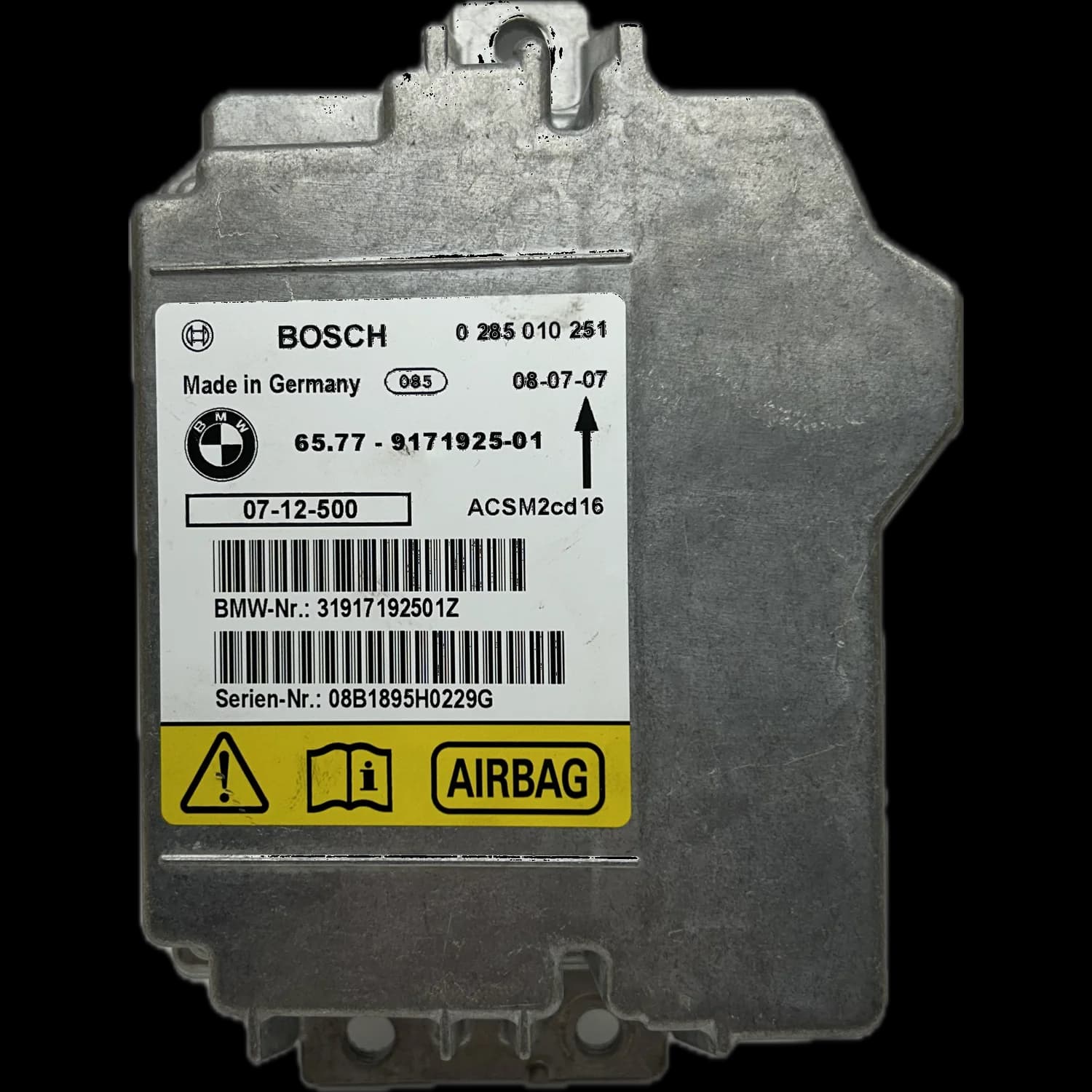 Airbag-Steuergerät 65779171925, Etikett