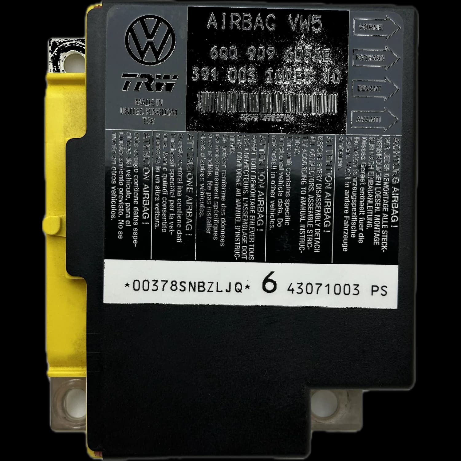 Airbag-Steuergerät 6Q0909605AE, Etikett