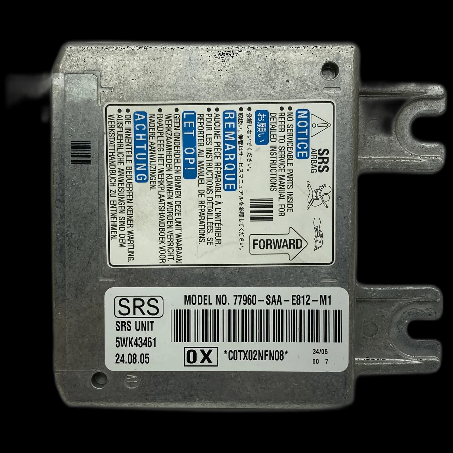 Airbag-Steuergerät 77960-SAA-E812-M1, Etikett