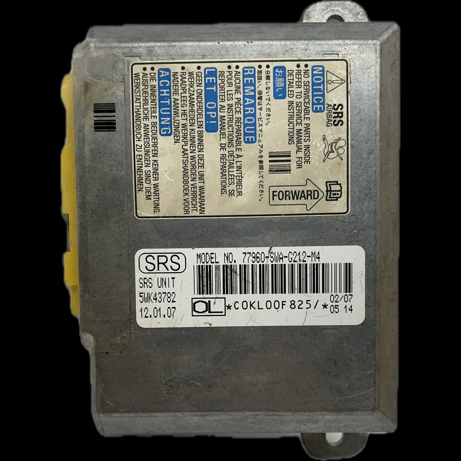 Airbag-Steuergerät 77960-SWA-G212-M4, Etikett