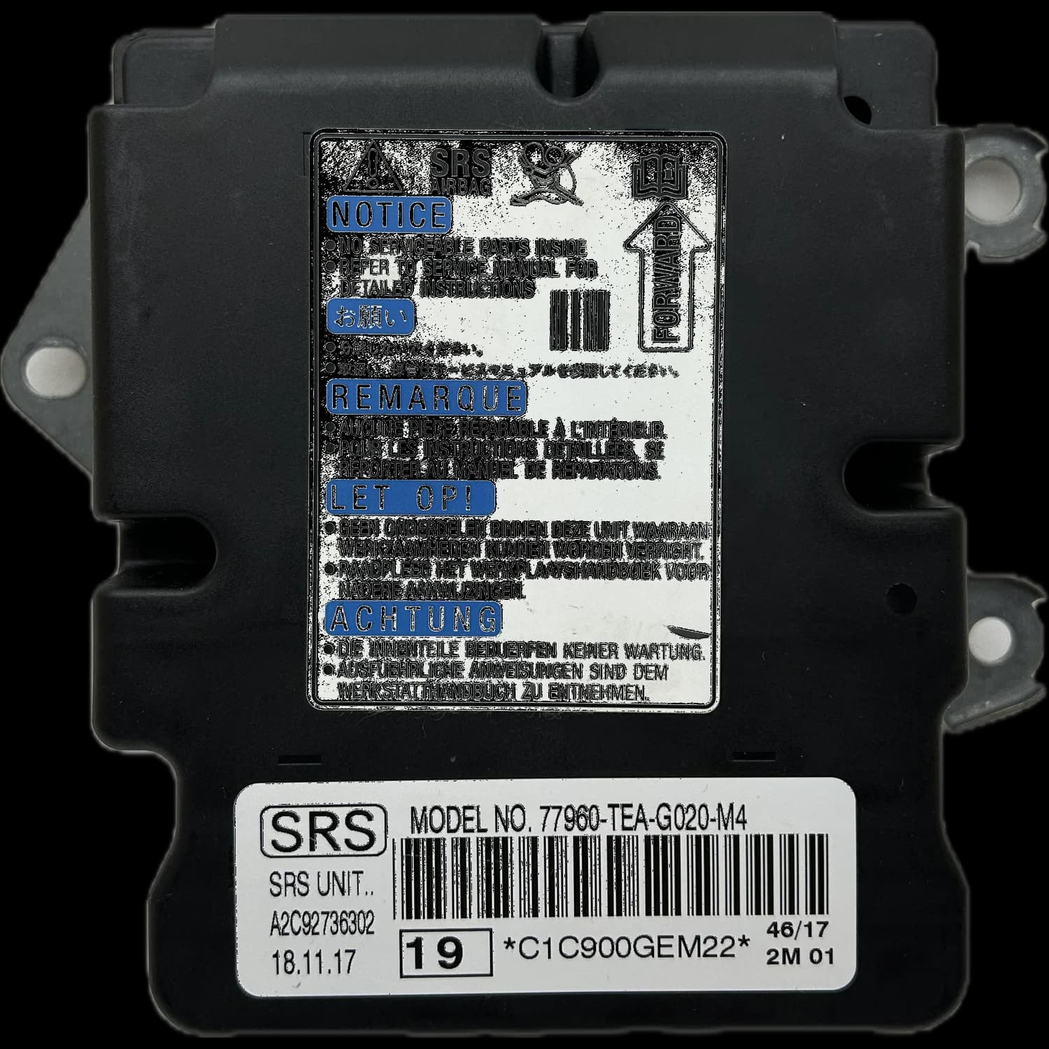 Airbag-Steuergerät 77960-TEA-G020-M4, Etikett