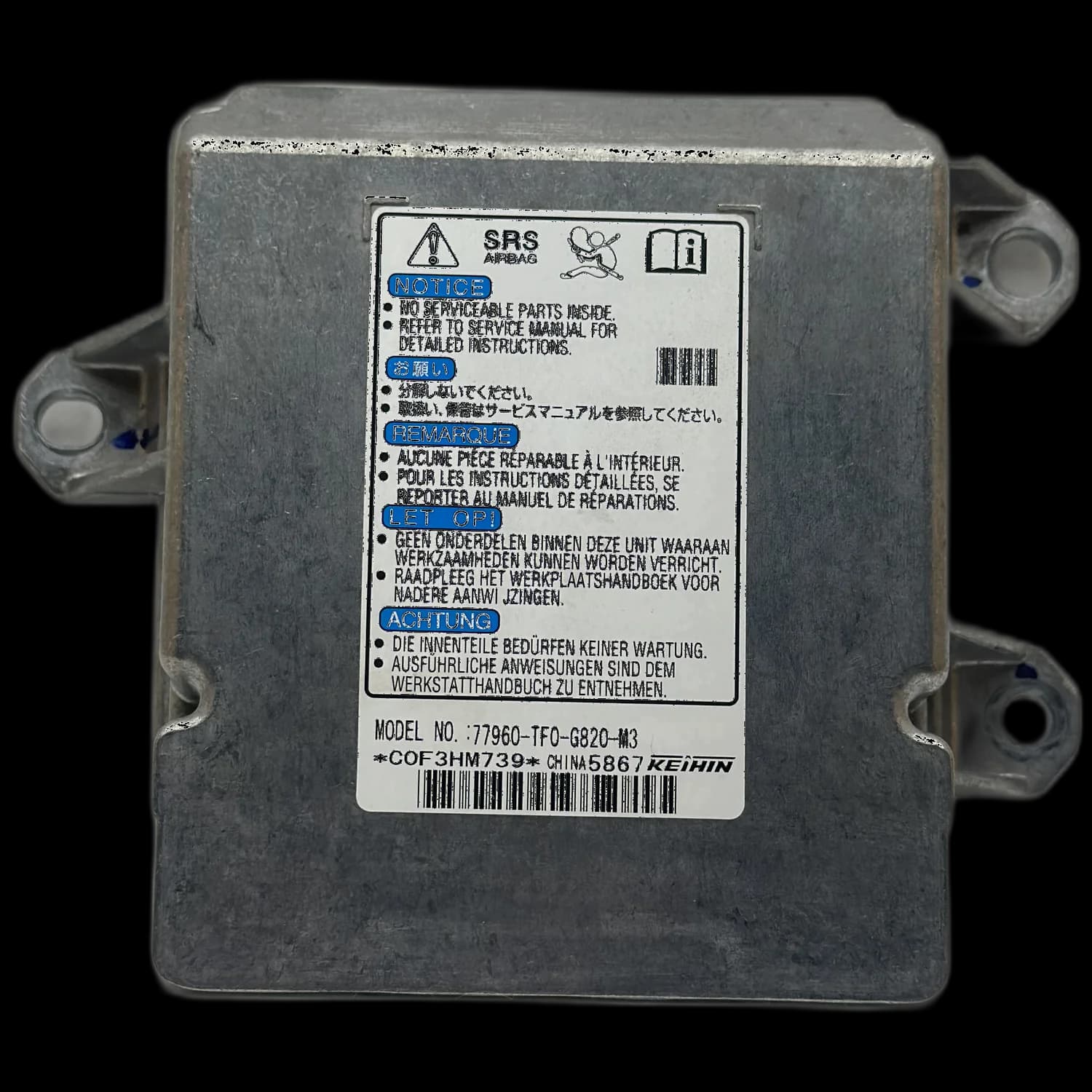 Airbag-Steuergerät 77960-TF0-G820-M3, Etikett