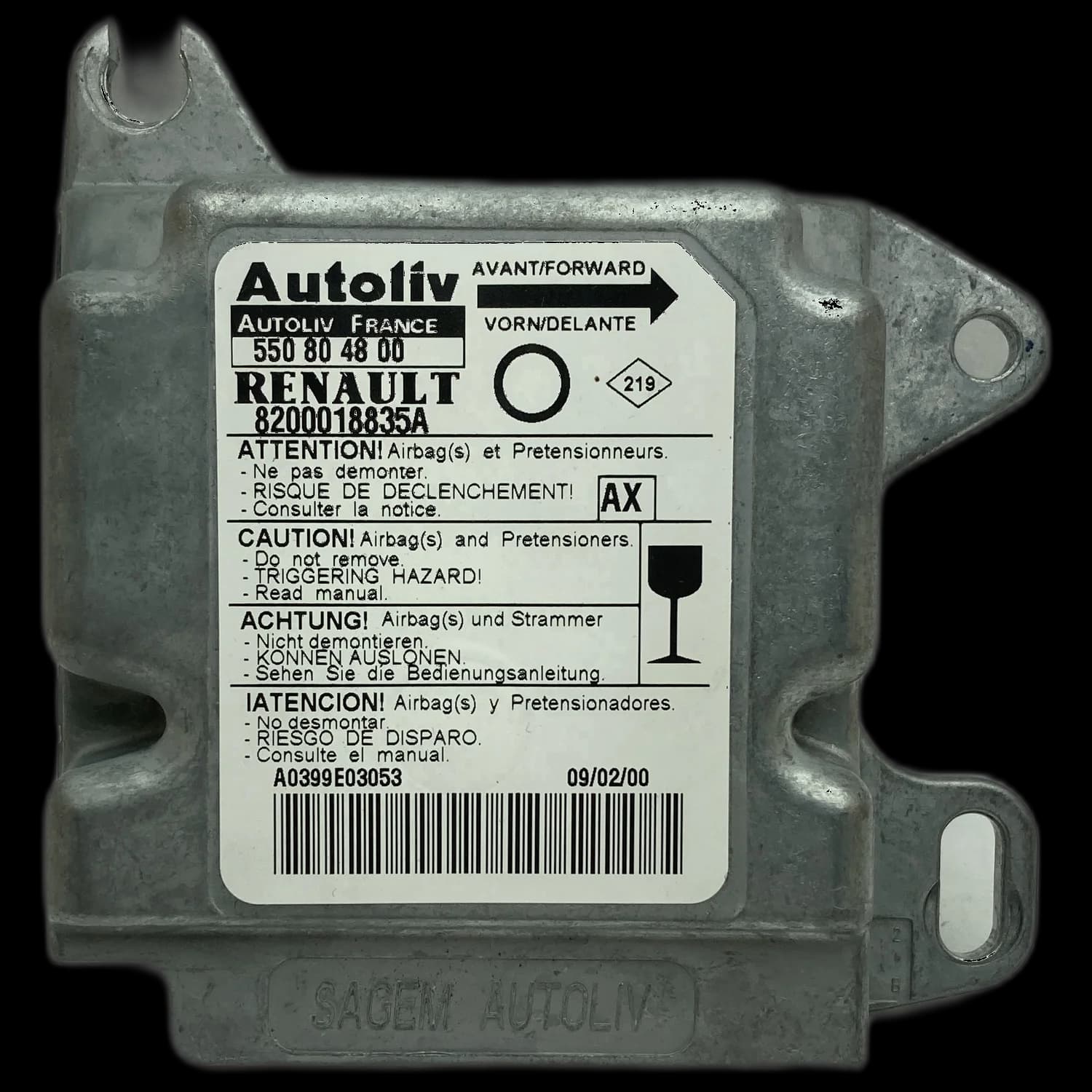Airbag-Steuergerät 8200018835A, Etikett